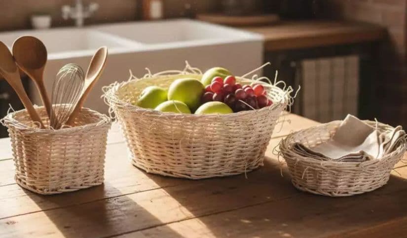 تصویر 2 از سبد حصیری آشپزخانه مناسب نظم دهی کابینت و میز